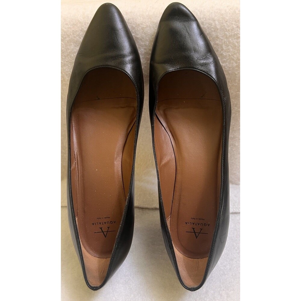 AQUATALIA  Italy Vero Cuoio Black Leather Pointed Toe Shoes US Women 9.5 Block